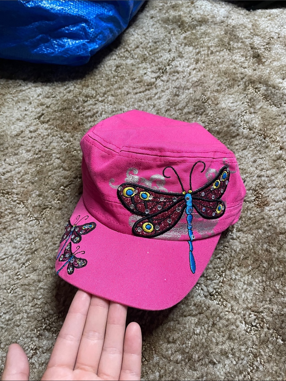 Pit Bull 100% Cotton Woman’s Y2K Rhinestone Dragonfly Pink Hat One Size